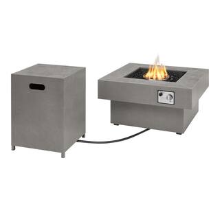 Home Decorators Collection Rutherford Grey Concrete 30 in. Square Low Profile Steel Gas Fire Pit with Tank Holder 23101FP