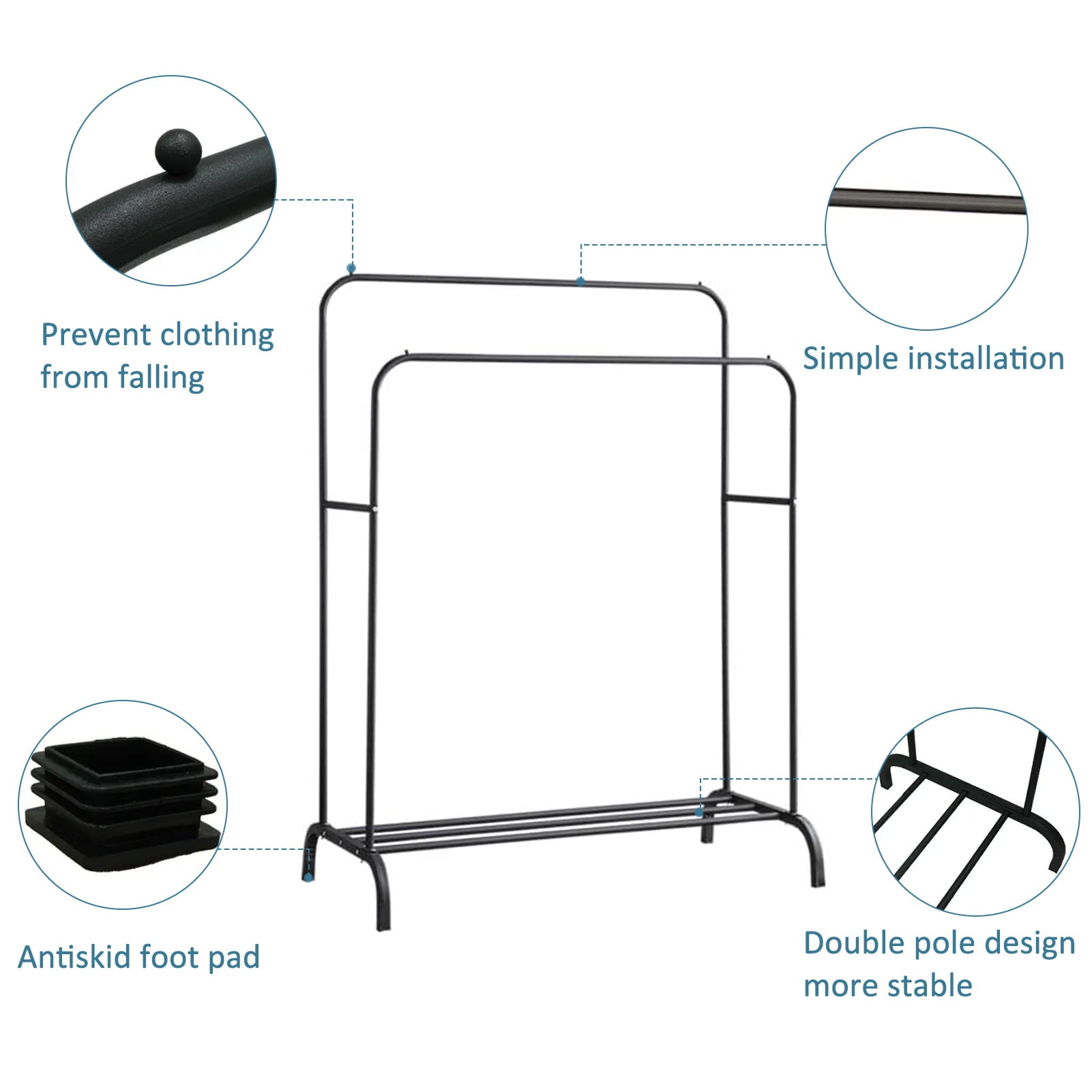 Metal Garment Rack Multi-Functional Double Pole Clothing Rack for Indoor Bedroom,clothes rack for hanging clothes,black