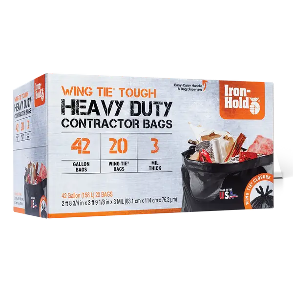 Iron Hold 20-Count 42 Gal Contractor Black Trash Bags with Wing Ties