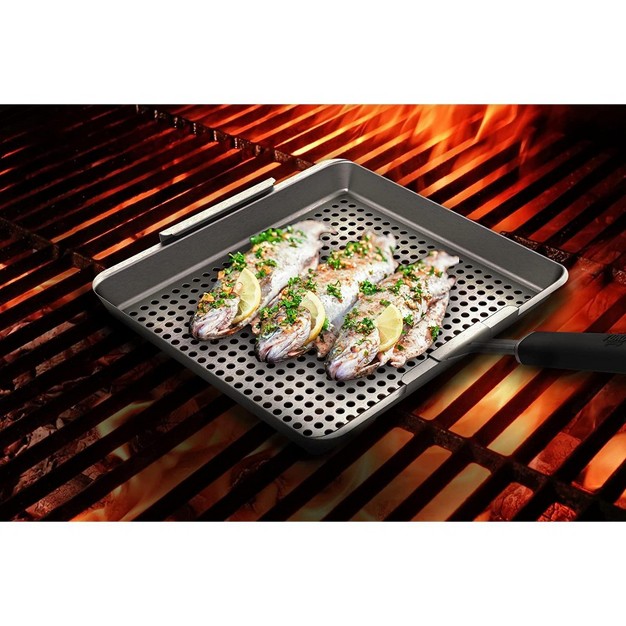 Yukon Glory Wide Grill Basket Set With Clip on Handle Perfect For Grilling Fish Veggies And Meats