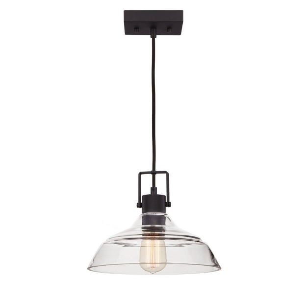 Sutton 1 light Matte Black Plug in Or Hardwire Pendant Light With Clear Glass Shade Globe Electric