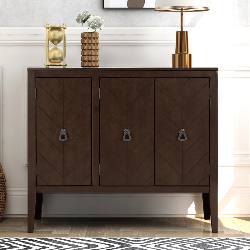 Wooden accent locker with adjustable shelf  vintage style sideboard with 3 doors and metal handles