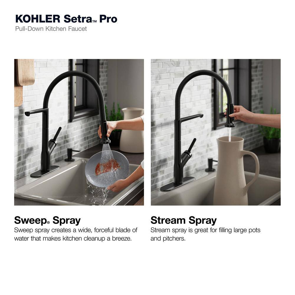 KOHLER Setra Single-Handle Semi-Professional Kitchen Sink Faucet with Soap Dispenser in Matte Black K-R29343-SD-BL