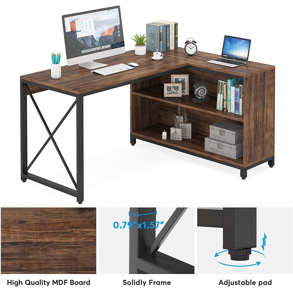 Industrial L Shaped Desk with Storage Shelves  Corner Computer Desk PC Laptop Study Table Workstation