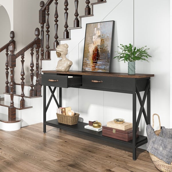 Sofa Table， Narrow Industrial Console Table，Entryway Table with Drawer