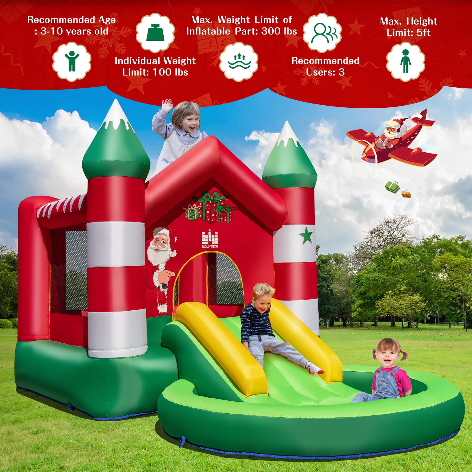 Costzon Inflatable Bounce House, Christmas Bouncy House(550W blower)