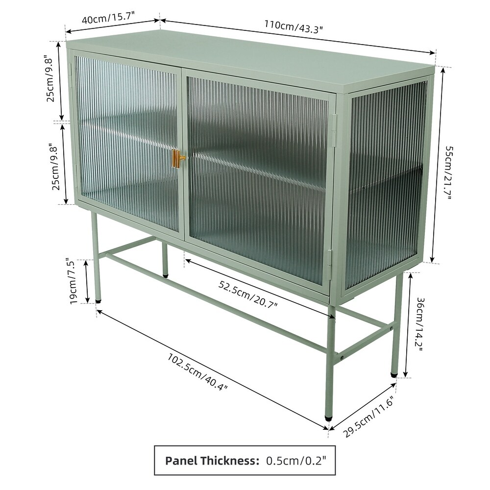 Sideboard Buffet With Fluted Glass Doors Detachable Shelves