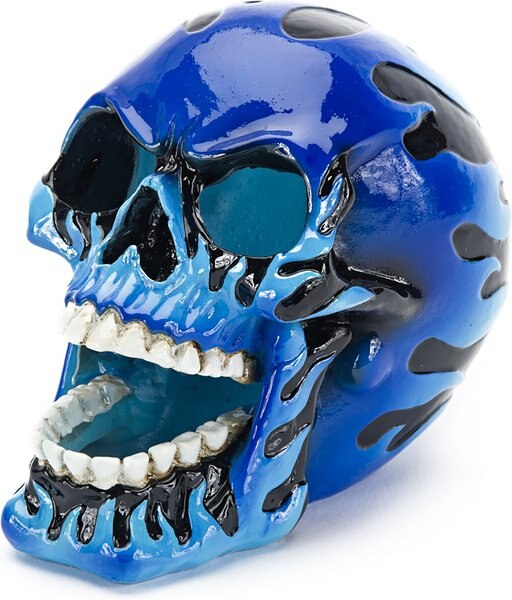 Penn-Plax Fire Skull Blue Aquarium Ornament