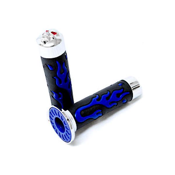 ATV / PWC Chrome Skull Hand Grips Blue Flame Grip Compatible with Yamaha Big Bear