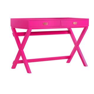 Linon Home Decor 44 in. Rectangular Raspberry Pink 2 Drawer Writing Desk with Built-In Storage THD00683