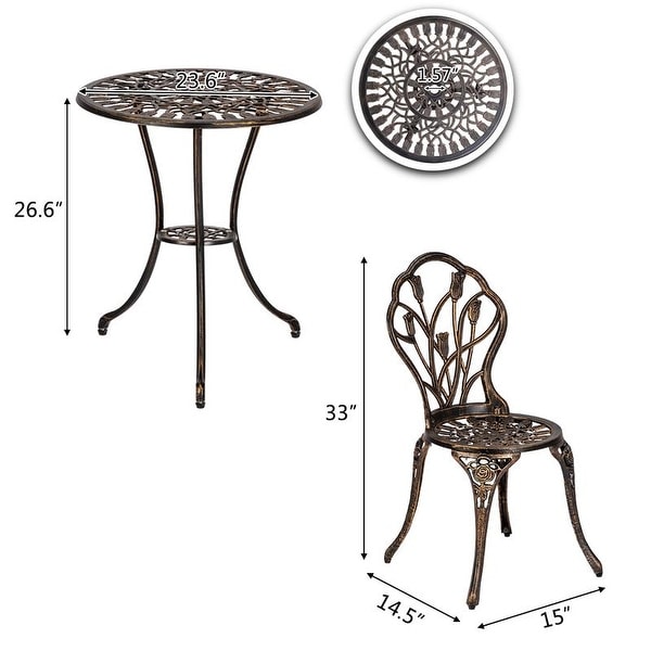 3Piece Cast Aluminum Patio Bistro Set Outdoor Furniture Tulip Design Antique Copper Finish RustResistant