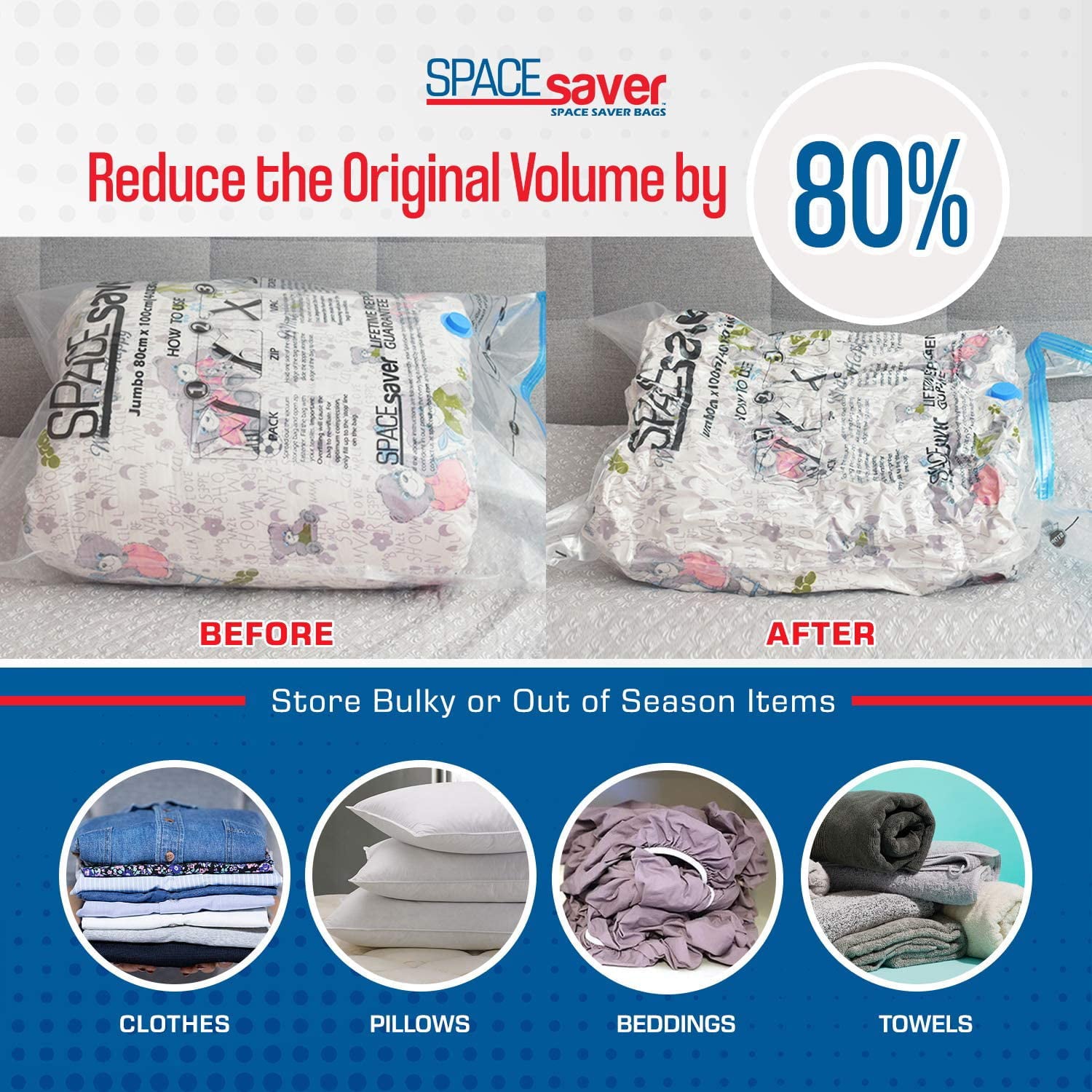 Spacesaver Premium Vacuum Storage Bags. 80% More Storage! Hand-Pump for Travel! Double-Zip Seal and Triple Seal Turbo-Valve for Max Space Saving! (Variety 4)