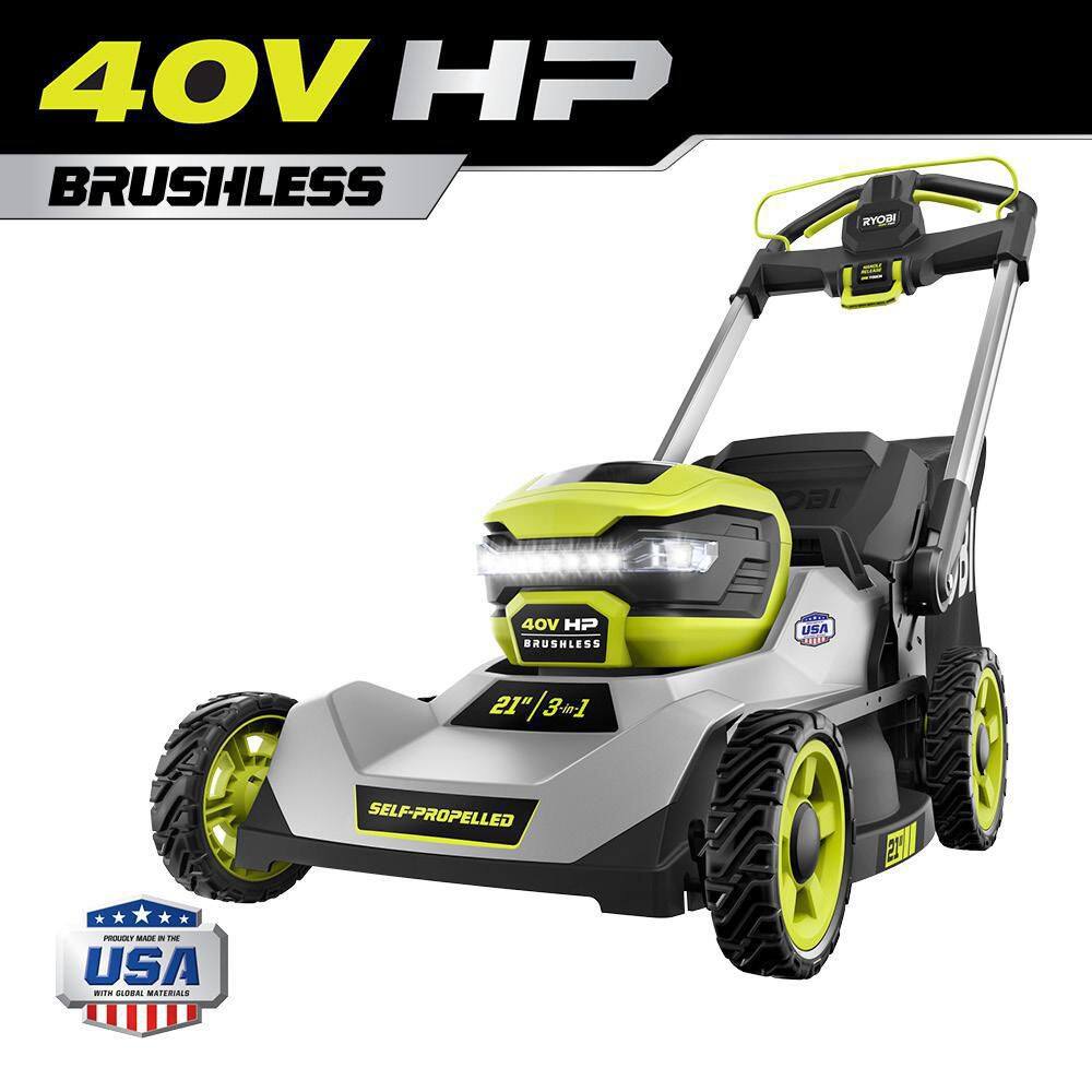 RYOBI 40-Volt HP Brushless 21 in. Cordless Battery Walk Behind Self-Propelled Lawn Mower (Tool Only) RY401014BTL