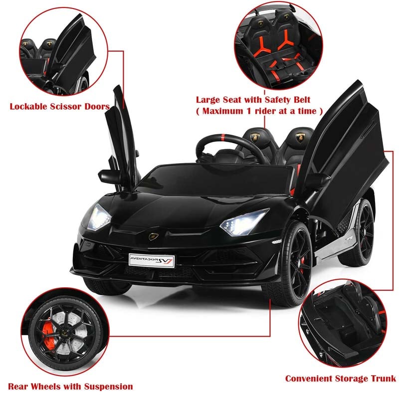 Licensed Lamborghini SVJ Kids Ride-On Car, 12V Battery Powered Sports Car Toy with Trunk & Remote