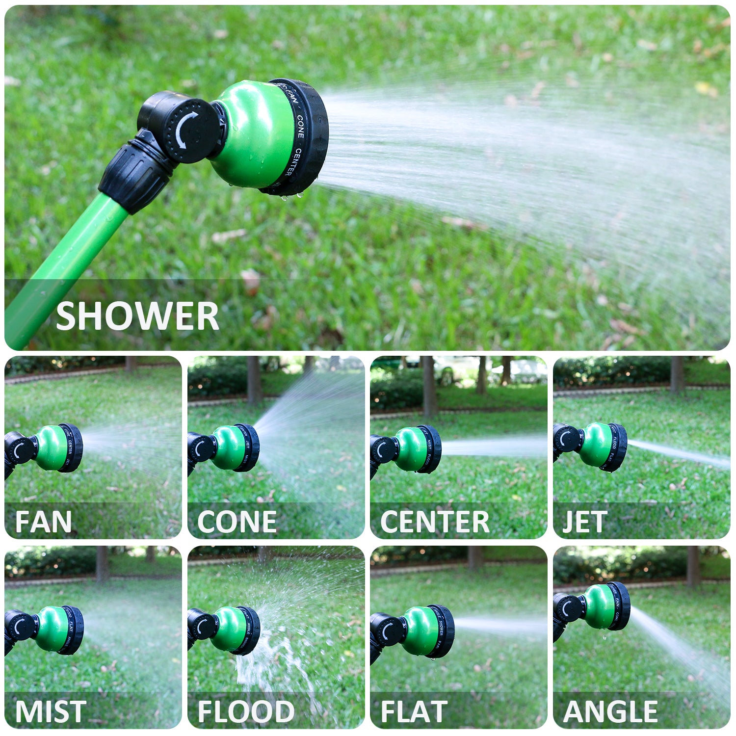 STYDDI Heavy Duty Watering Wand with Pivoting Head， Metal Garden Watering Wand with Thumb Flow Control， 18 Inches Garden Nozzle Sprayer with 9 Patterns， Green