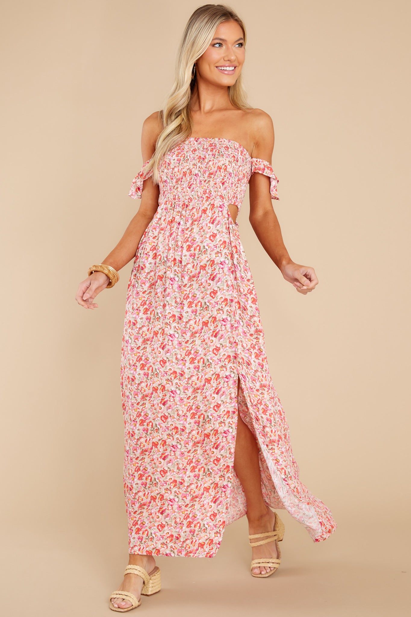 Let Love Blossom Pink Floral Midi Dress
