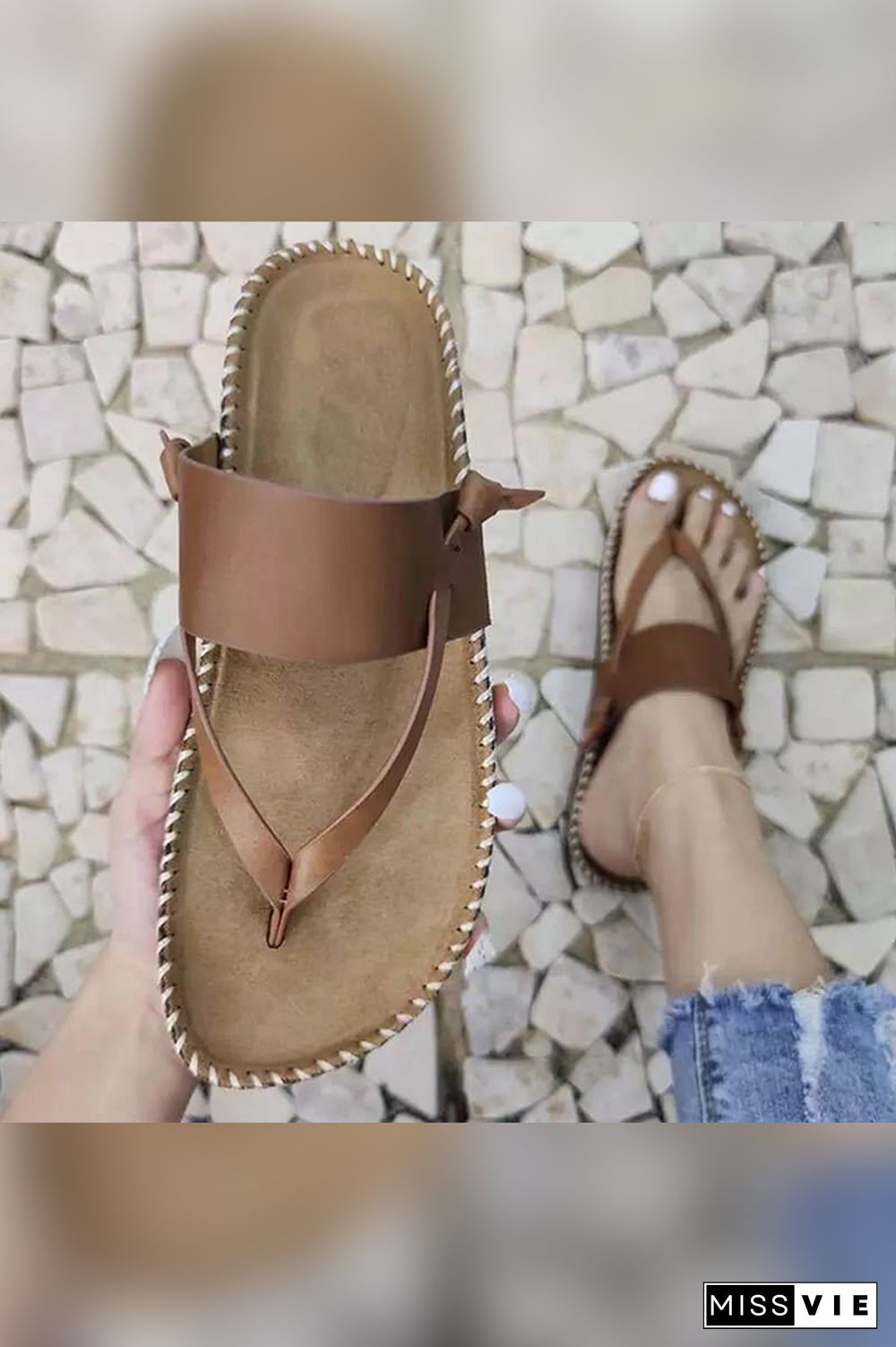 Summer Leather Flat Slippers