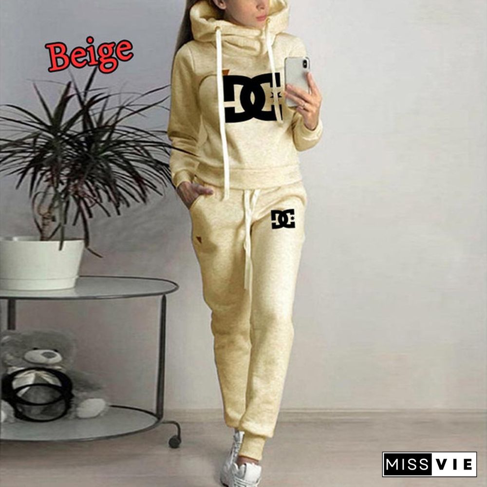 Women Fashion Sets Sportsuits Two Piece Hooded Sweatshirts Pants Two Piece Casual Outfits Set