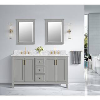 Home Decorators Collection Grayson 61 in. W x 22. D x 35. H Double Sink Vanity in Storm Grey with White Marble Vanity Top 20305-VS61C-ST