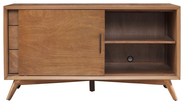 Alpine Furniture Flynn Small Wood TV Console in Acorn Brown   Midcentury   Entertainment Centers And Tv Stands   by VirVentures  Houzz