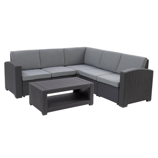 Lake Front 6pc Rattan Patio Sectional Set Gray Corliving