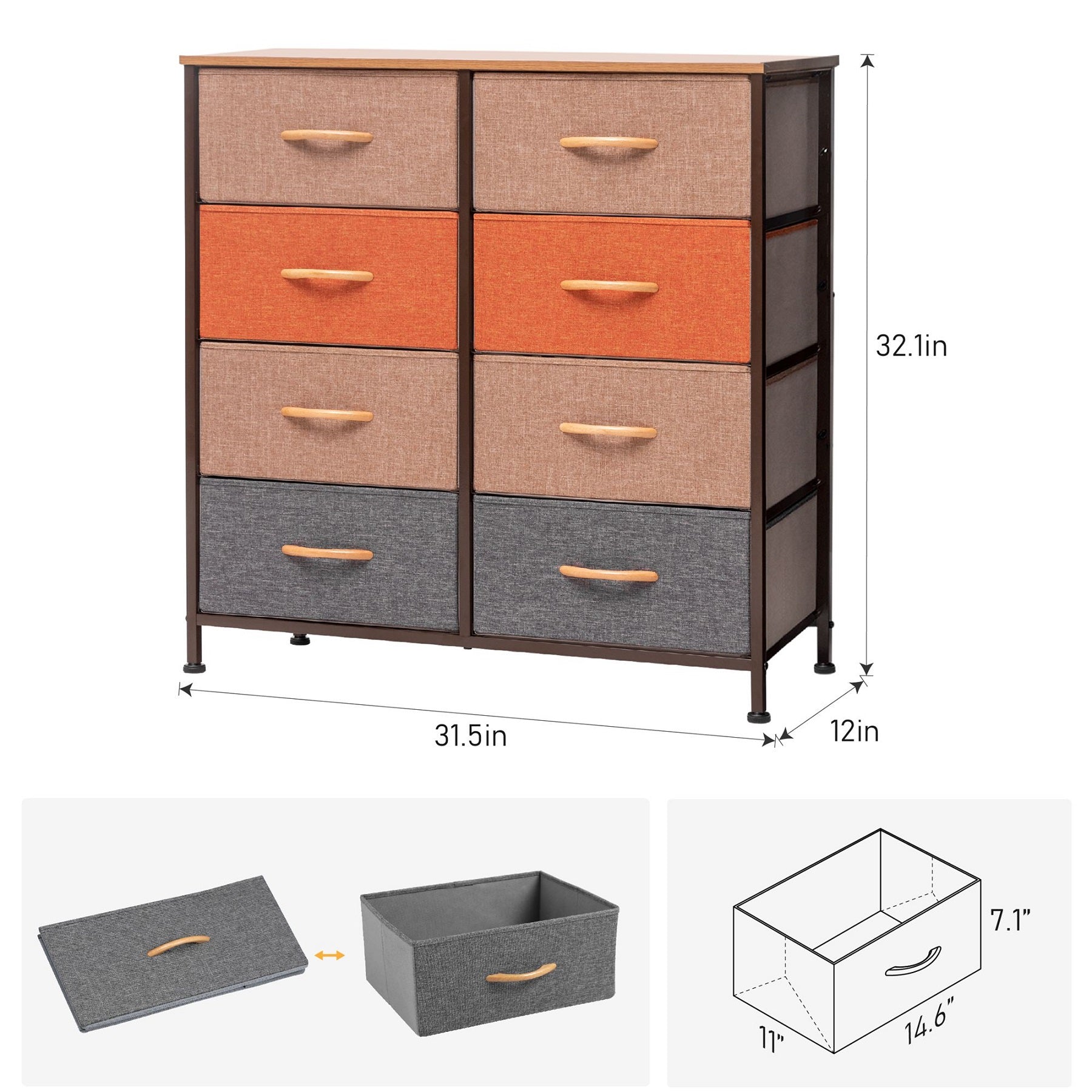 JoinHom Modern 8 Drawers Vertical Dresser Chest Storage Tower Orange