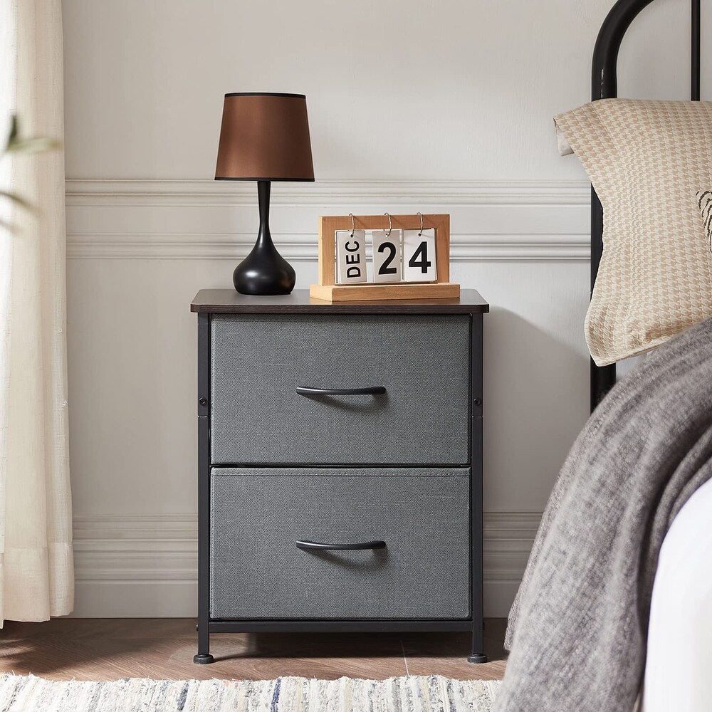 Nightstands Set of 2 with 2 Drawers  Bedside Table Small Dresser with Removable Fabric Bins for Bedroom Nursery Closet