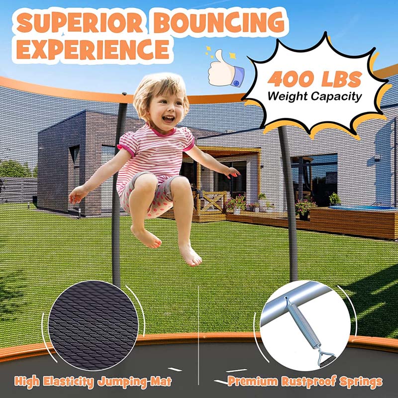 8/10/12FT ASTM Approved Outdoor Large Recreational Trampoline with Ladder & Enclosure Net Safety Pad