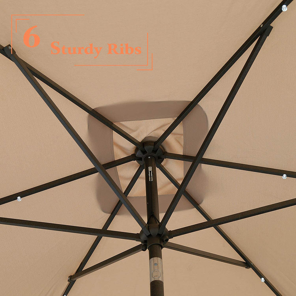 10X6.5Ft Patio Umbrella With Solar Lights -26 Led Rectangular Table Umbrella, 6-8 Chairs Outdoor Tilting Rectangle Umbrella For Lawn Backyard, Deck, Pool And Beach, Sand