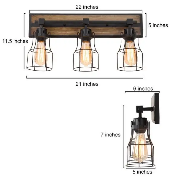 Ino Farmhouse 3-Light Linear Bathroom Vanity Lights Wood Grain Wall Sconce - 21