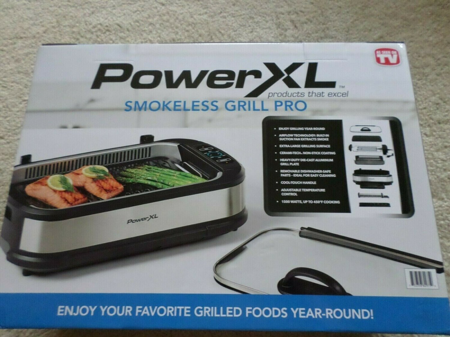 PowerXL Smokeless Grill Pro， Temprd Glass Lid and Turbo Speed Smoke Extractor