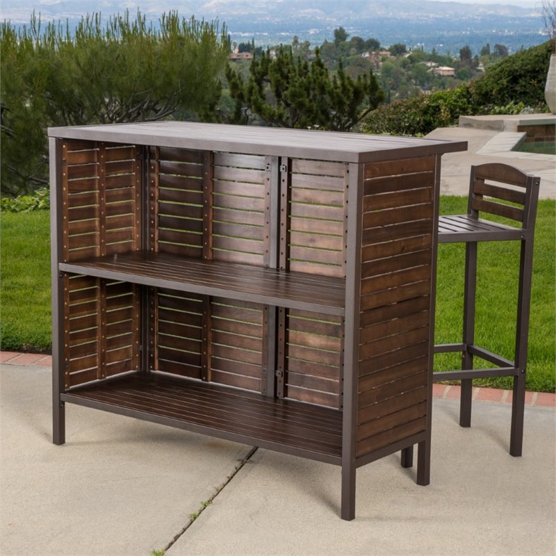 Noble House Milos Acacia Wood Bar Set in Dark Brown