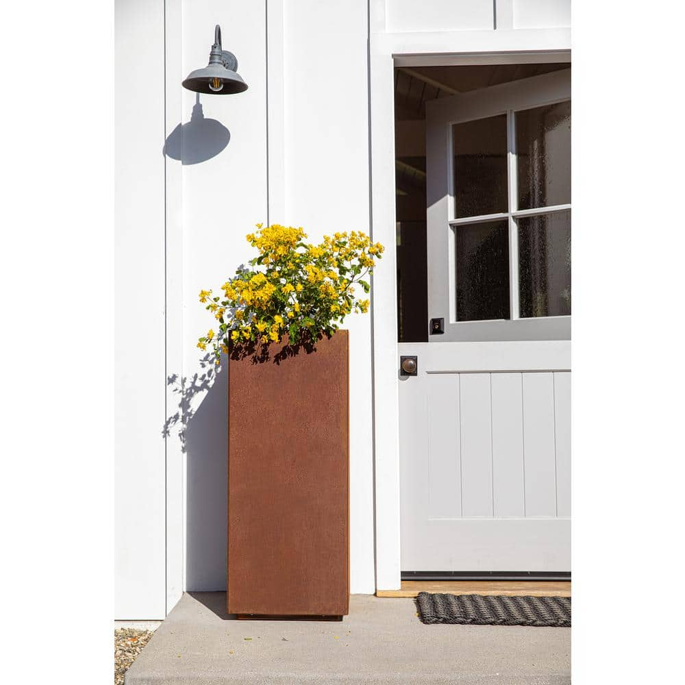 Veradek Pedestal Tall Rust Corten Steel Metal Square Planter PEDVTLCS