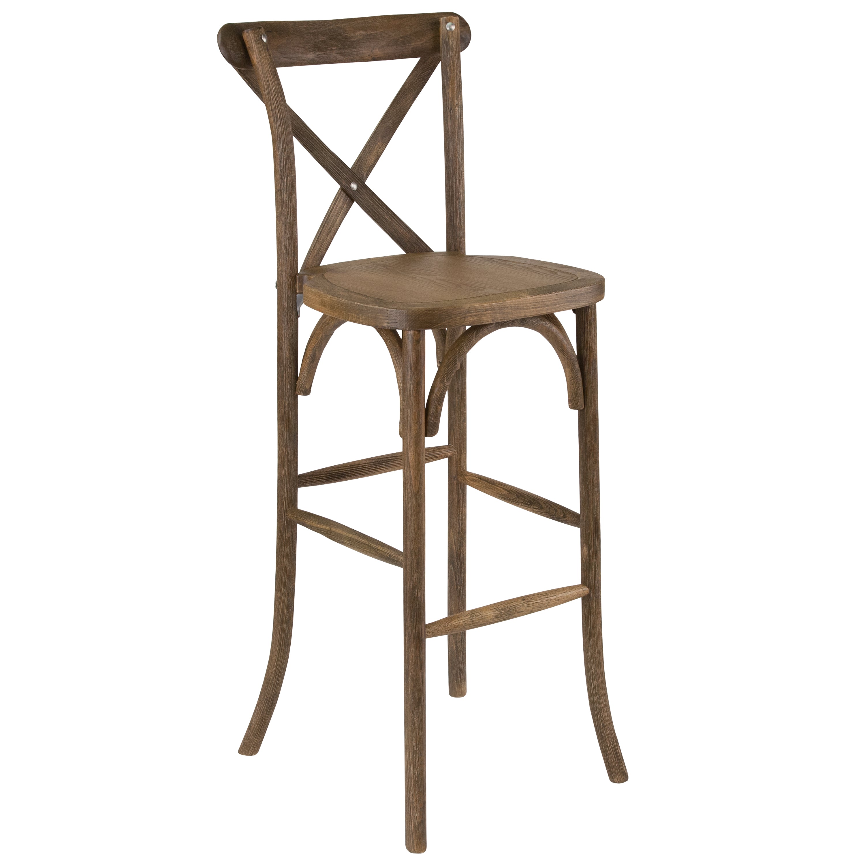 BizChair 2 Pack Dark Antique Wood Cross Back Barstool