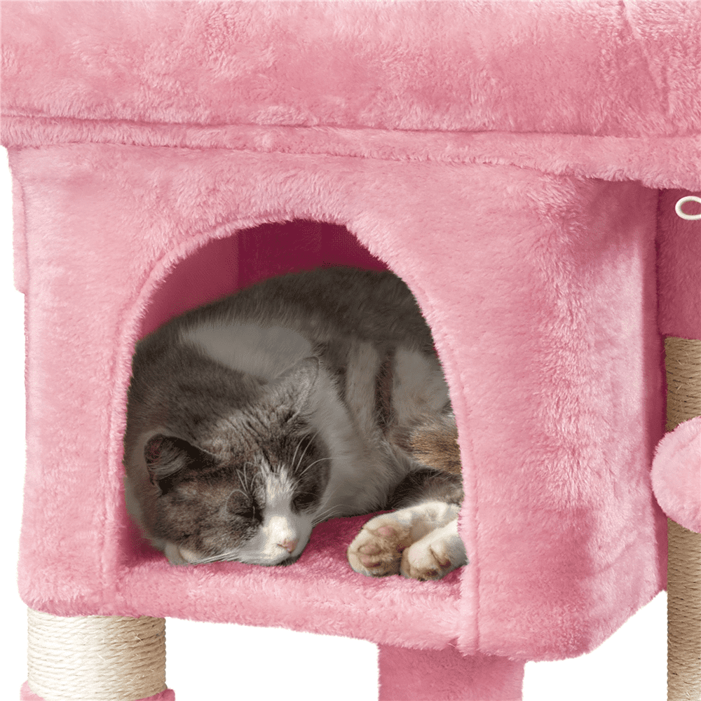 SmileMart 23.5" H 2-Level Cat Tree Condo Tower with Plush Perch, Pink