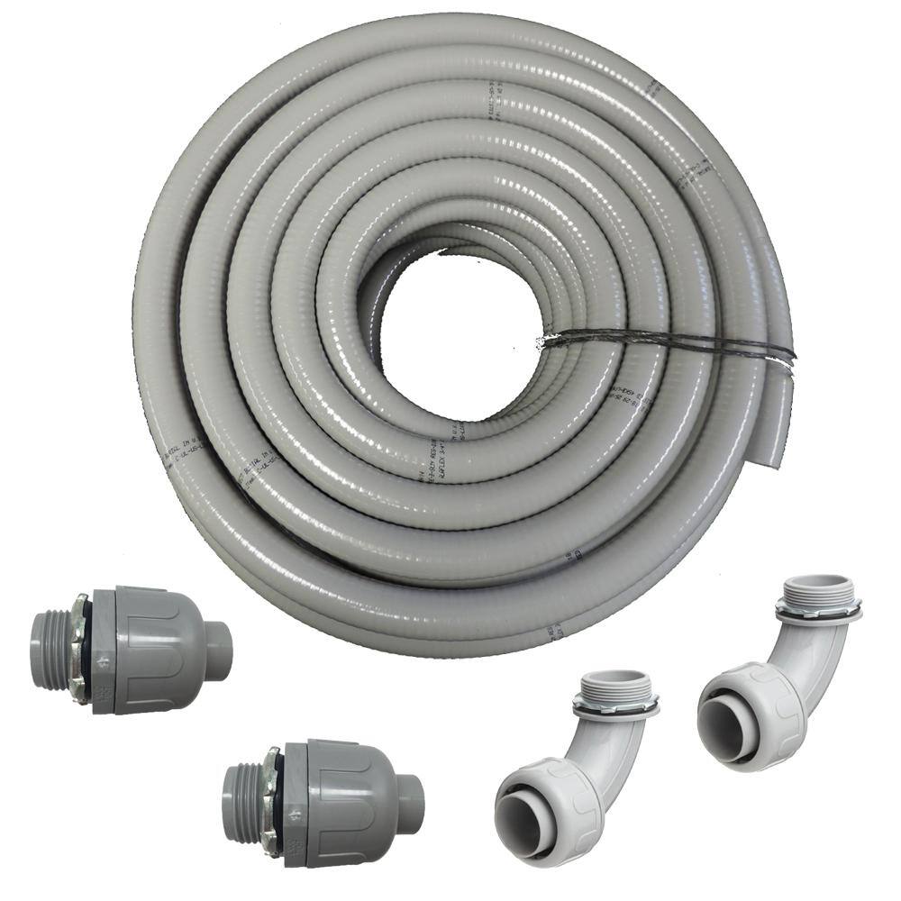 HYDROMAXX 1-14 in. Dia x 100 ft. NonMetallic UL Liquid Tight Electrical Conduit Kit with 2 Straight and 2 Angle Fittings Included 4105114100K