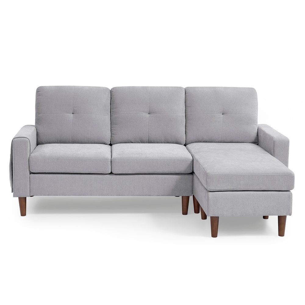 Chenille Convertible Sectional L shape Sofa Couch  3 Seats Sofa with Removable Cushions and Pocket  Rubber Wood Legs