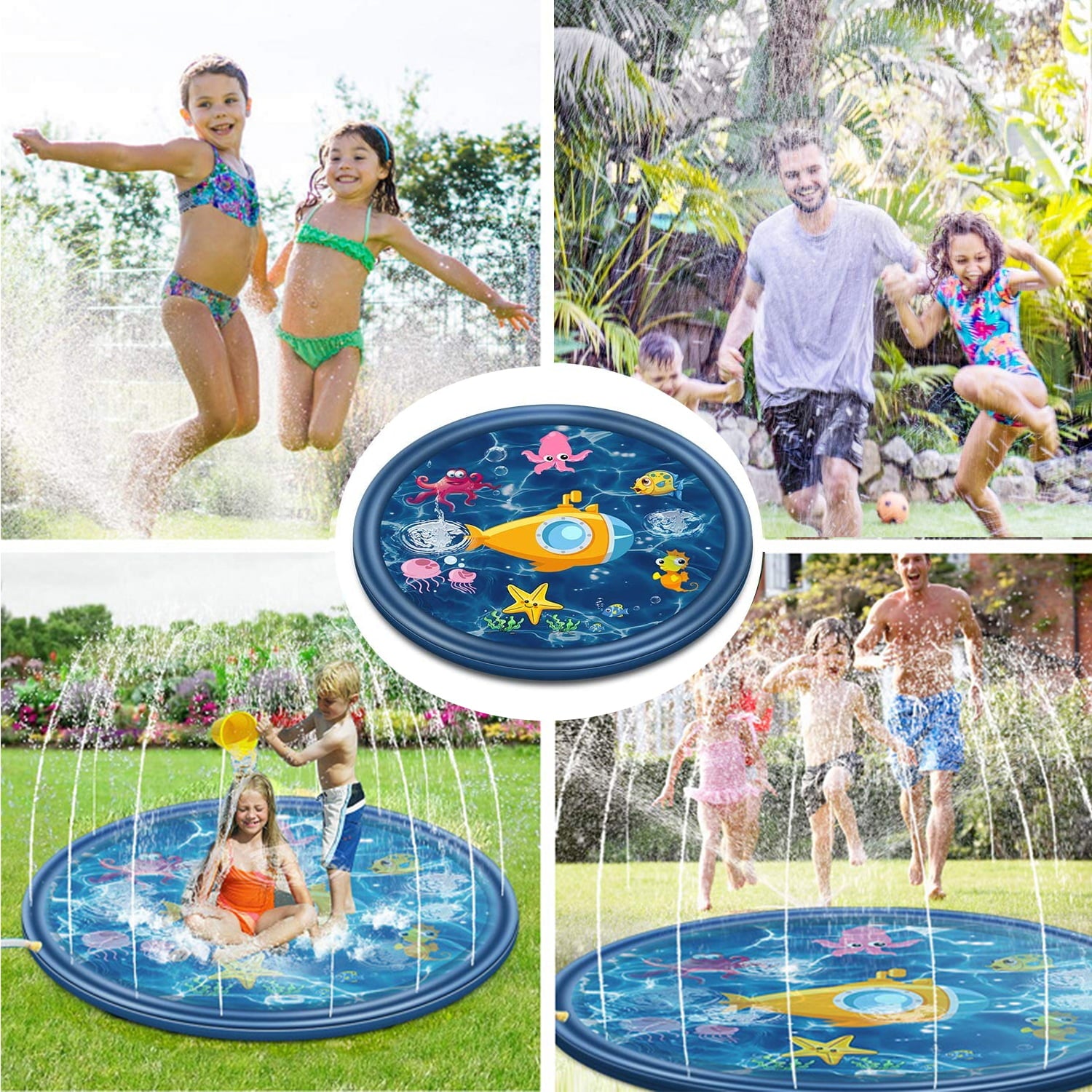 Splash Pad Sprinkler for Kids, Y2Konexi 68" Outdoor Backyard Toys Wading Pool, Dog Sprinkler Pool, Inflatable Water Summer Toys Play Mat for Babies & Toddlers - Navy Blue