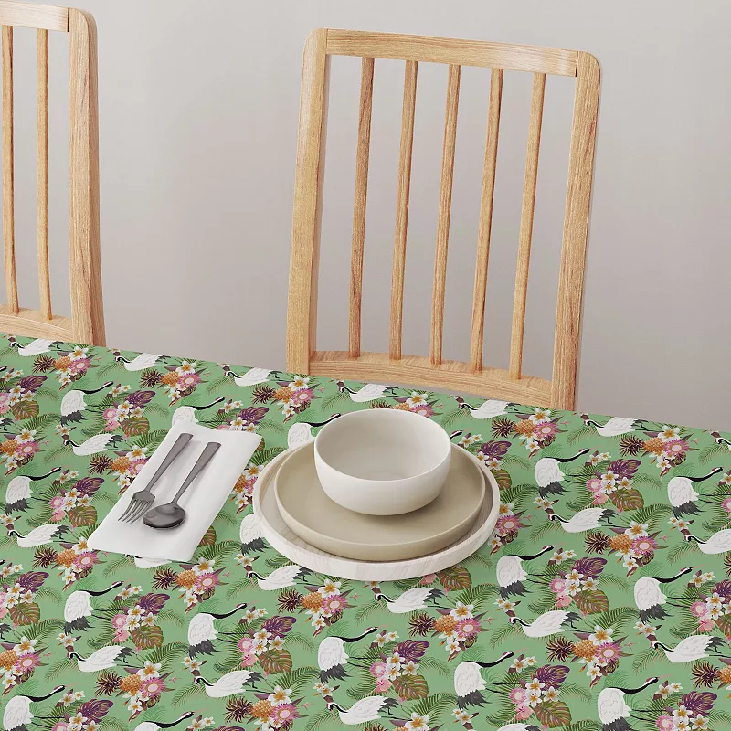 Square Tablecloth， 100% Polyester， 70x70， Japanese Crane and Flowers