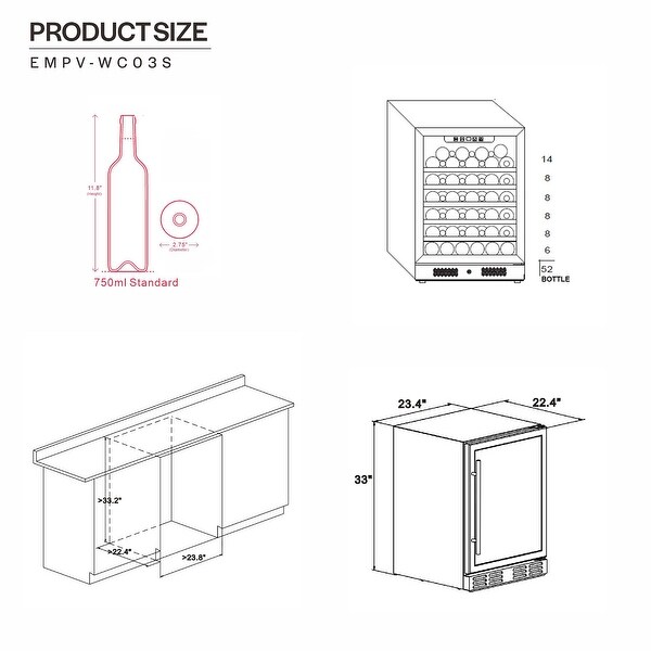 24 in. Single Zone 52-Bottle Built-In and Freestanding Wine Chiller Refrigerator in Stainless Steel