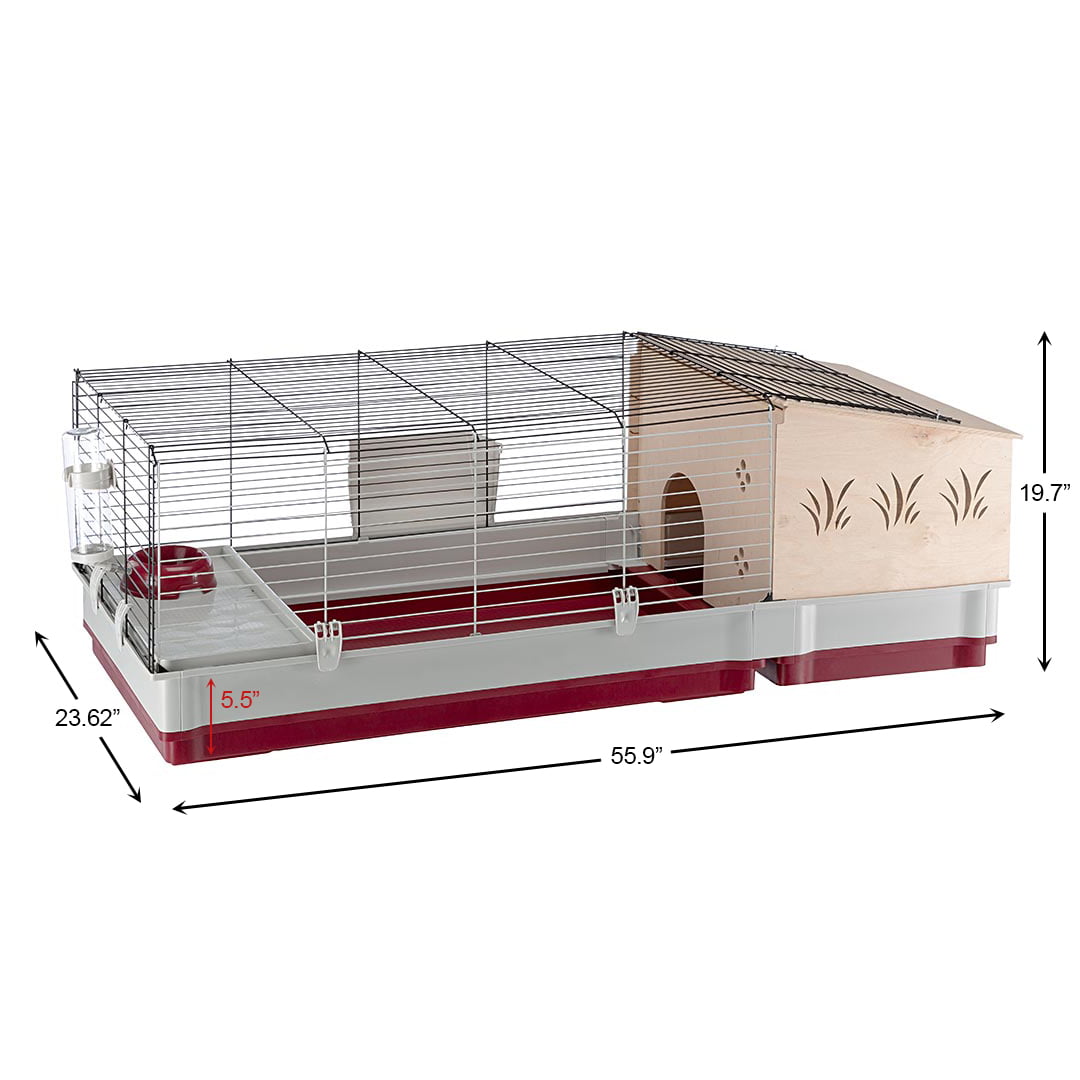 Ferplast Krolik XL Rabbit Cage 140 (Includes Wood Hutch) | 55.9L x 23.62W x 19.7H inches | Burgundy and Cream