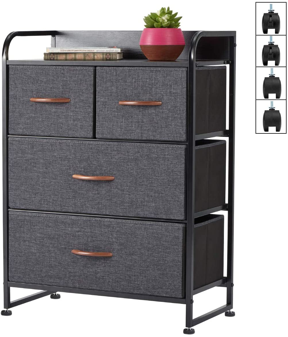 AVAWING Dresser for Bedroom with 4 Drawers,Fabric Dresser Tower for Closets,Bedroom, Hallway- Sturdy Steel Frame, Black Wooden Top(Grey)