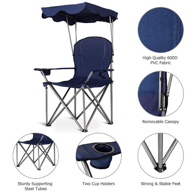 Costway Portable Folding Beach Canopy Chair W Cup Holders Bag Camping Hiking Outdoor