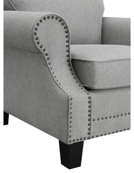 Unique Sofa  Rolled Sculpted Arms With Nailhead Trim  ampCushioned Seat  Gray   Transitional   Sofas   by Decorn  Houzz