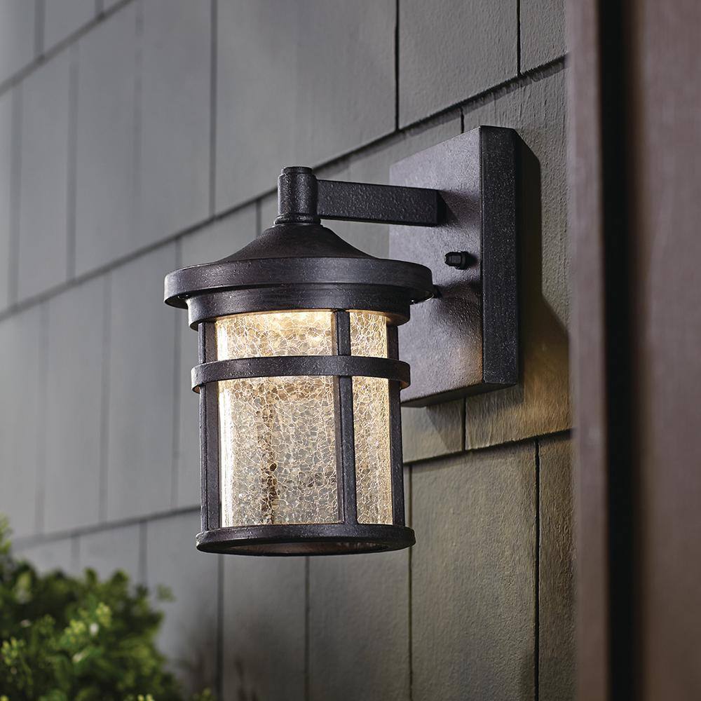 Home Decorators Collection Westbury Aged Iron Small LED Outdoor Wall Light Fixture with Clear Crackled Glass LED-KB S-08304