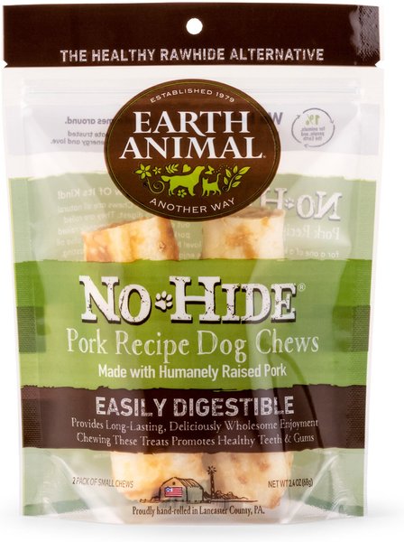 Earth Animal No-Hide Long Lasting Natural Rawhide Alternative Pork Recipe Small Chew Dog Treats， 2 count