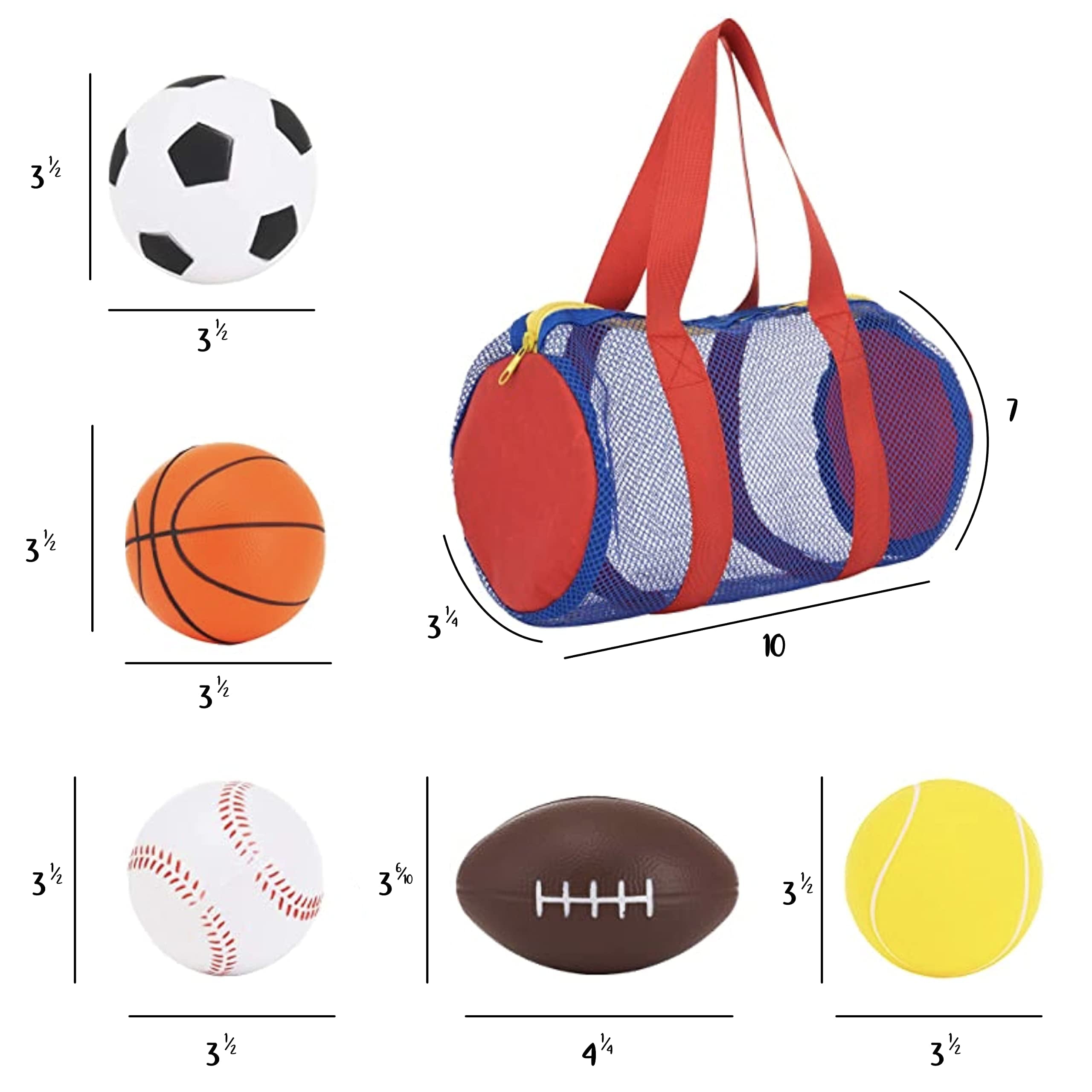 Balls For Kids， Toddler Sports Toys - Set Of 5 Foam Sports Balls + Free Bag - Perfect