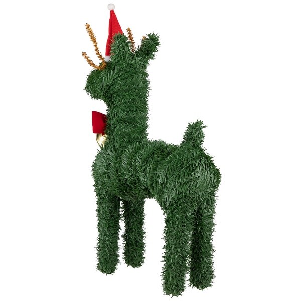 Reindeer with Santa Hat，Bell and Bow Artificial Pine Christmas Decoration