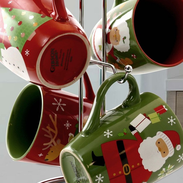 Gibson Home Santa Smile 4 Piece 15 Ounce Stoneware Mugs In Assorted Designs