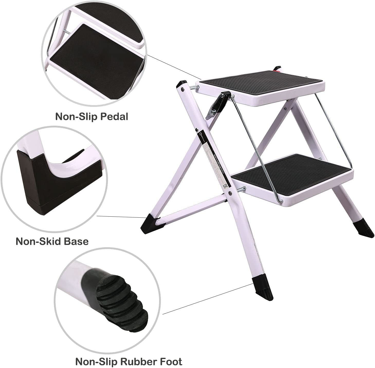 REDCAMP Folding 2 Step Stool for Adults 250lbs, Lightweight Portable Small 2 Step Ladder for Home Kitchen, White